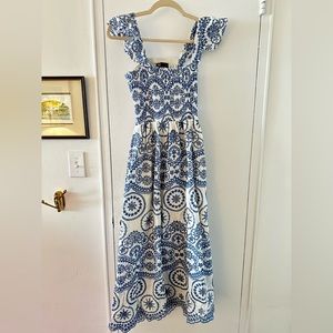 Zara embroidered blue and white dress